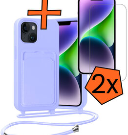 Nomfy Nomfy iPhone 14 Plus Hoesje Pashouder met Koord Met 2x Screenprotector - Lila
