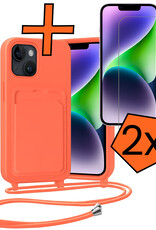 Nomfy Nomfy iPhone 14 Plus Hoesje Pashouder met Koord Met 2x Screenprotector - Papaya