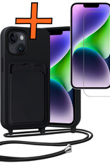 Nomfy Nomfy iPhone 14 Plus Hoesje Pashouder met Koord Met Screenprotector - Zwart