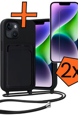 Nomfy Nomfy iPhone 14 Plus Hoesje Pashouder met Koord Met 2x Screenprotector - Zwart