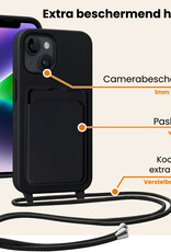 Nomfy Nomfy iPhone 14 Plus Hoesje Pashouder met Koord Met 2x Screenprotector - Zwart