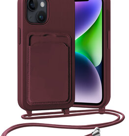 Nomfy Nomfy iPhone 14 Hoesje Pashouder met Koord - Aubergine