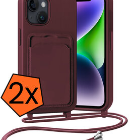 Nomfy Nomfy iPhone 14 Hoesje Pashouder met Koord - Aubergine - 2 PACK