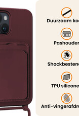 Nomfy Nomfy iPhone 14 Hoesje Pashouder met Koord - Aubergine - 2 PACK