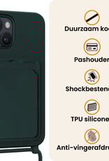 Nomfy Nomfy iPhone 14 Hoesje Pashouder met Koord Met 2x Screenprotector - Donkergroen