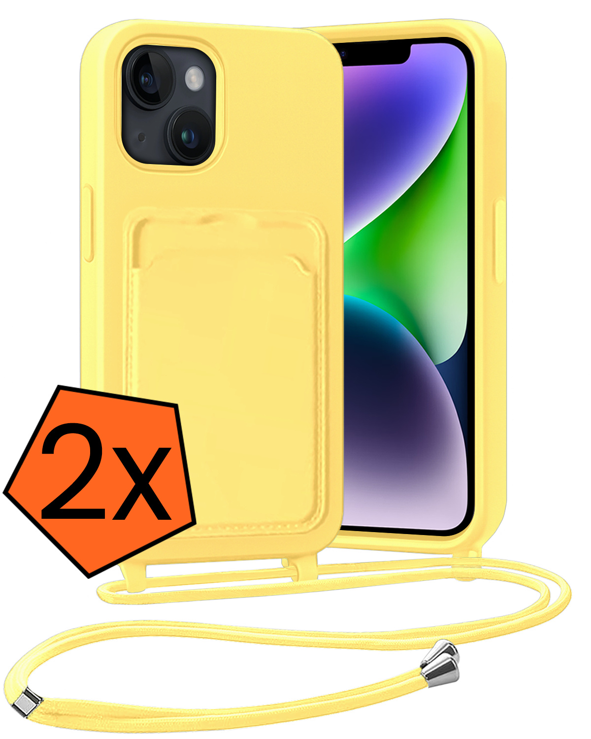 Nomfy Nomfy iPhone 14 Hoesje Pashouder met Koord - Geel - 2 PACK