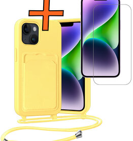 Nomfy Nomfy iPhone 14 Hoesje Pashouder met Koord Met Screenprotector - Geel