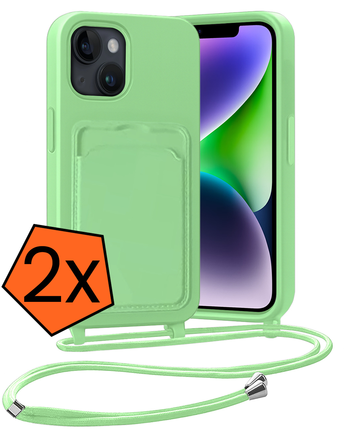 Nomfy Nomfy iPhone 14 Hoesje Pashouder met Koord - Groen - 2 PACK