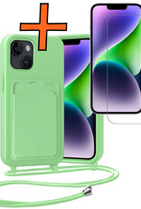 Nomfy Nomfy iPhone 14 Hoesje Pashouder met Koord Met Screenprotector - Groen