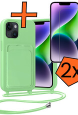Nomfy Nomfy iPhone 14 Hoesje Pashouder met Koord Met 2x Screenprotector - Groen