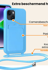 Nomfy Nomfy iPhone 14 Hoesje Pashouder met Koord Met 2x Screenprotector - Lichtblauw