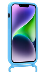 Nomfy Nomfy iPhone 14 Hoesje Pashouder met Koord Met 2x Screenprotector - Lichtblauw