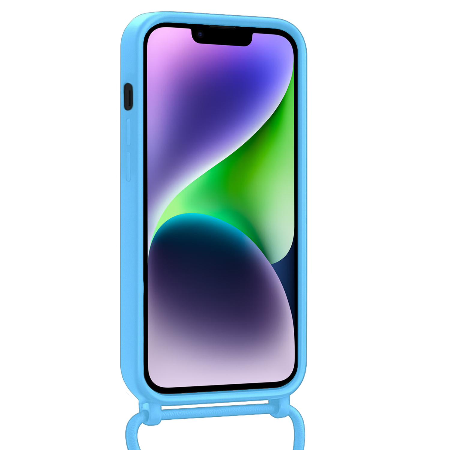 Nomfy Nomfy iPhone 14 Hoesje Pashouder met Koord Met 2x Screenprotector - Lichtblauw