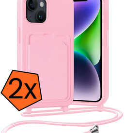 Nomfy Nomfy iPhone 14 Hoesje Pashouder met Koord - Lichtroze - 2 PACK