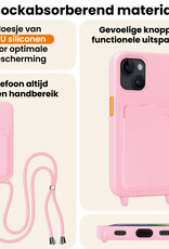 Nomfy Nomfy iPhone 14 Hoesje Pashouder met Koord Met Screenprotector - Lichtroze