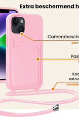 Nomfy Nomfy iPhone 14 Hoesje Pashouder met Koord Met 2x Screenprotector - Lichtroze