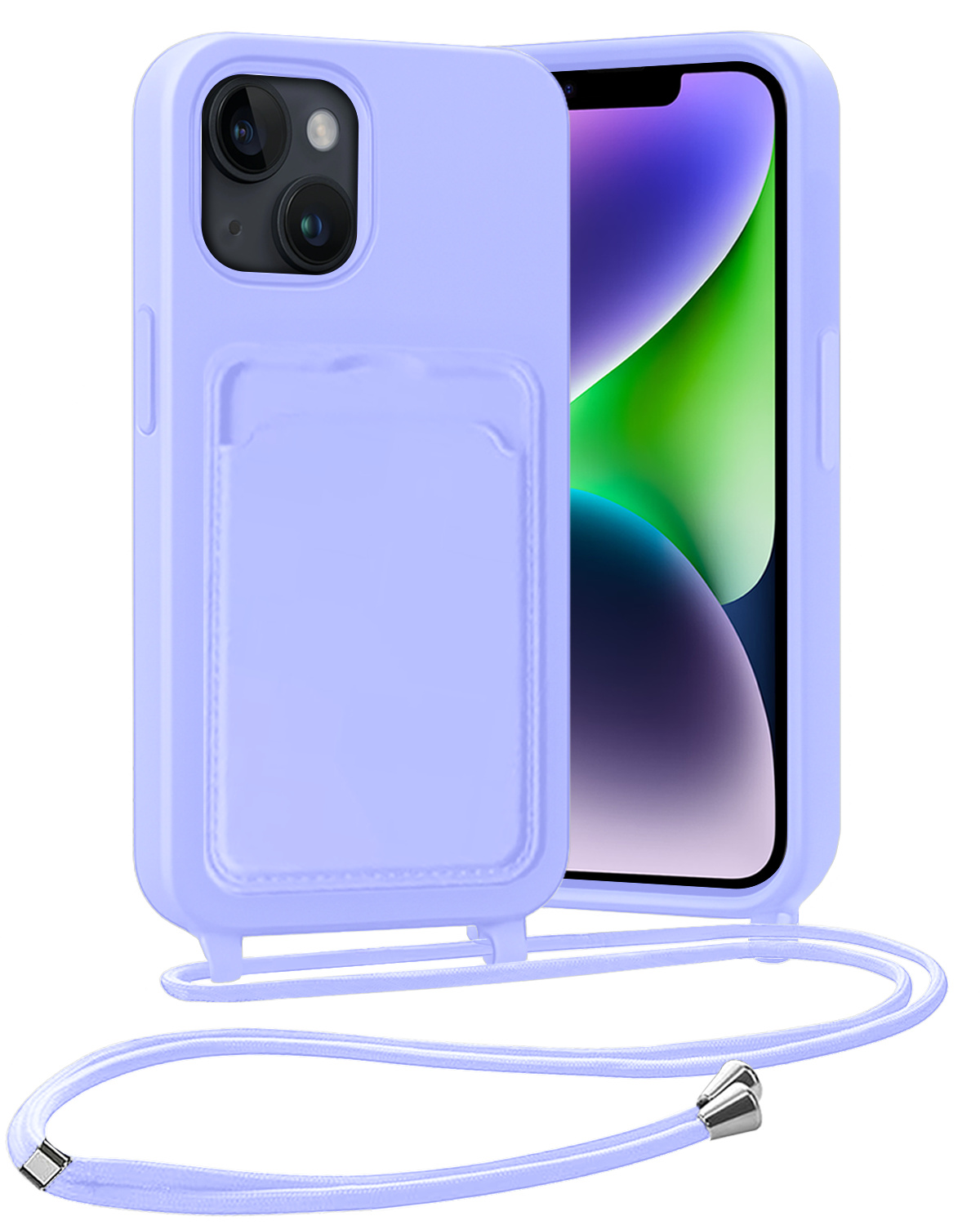 Nomfy Nomfy iPhone 14 Hoesje Pashouder met Koord - Lila