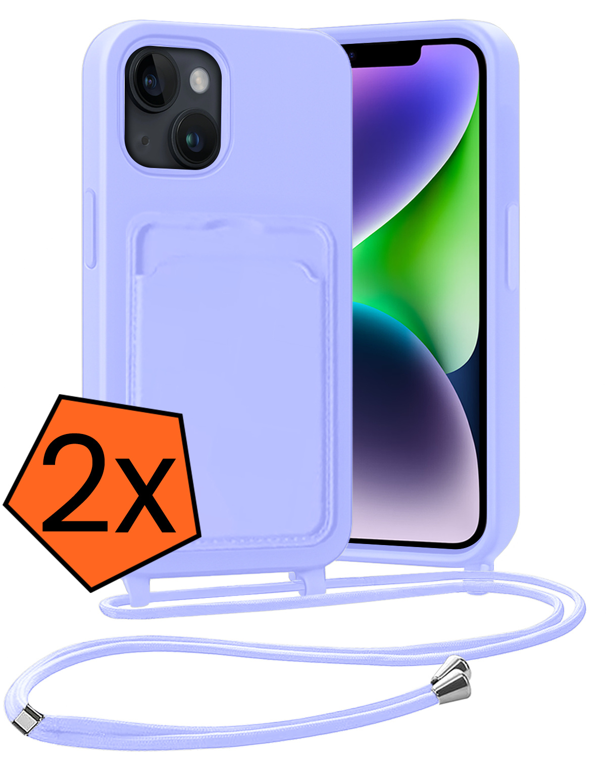 Nomfy Nomfy iPhone 14 Hoesje Pashouder met Koord - Lila - 2 PACK