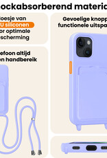 Nomfy Nomfy iPhone 14 Hoesje Pashouder met Koord Met 2x Screenprotector - Lila