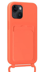 Nomfy Nomfy iPhone 14 Hoesje Pashouder met Koord Met Screenprotector - Papaya