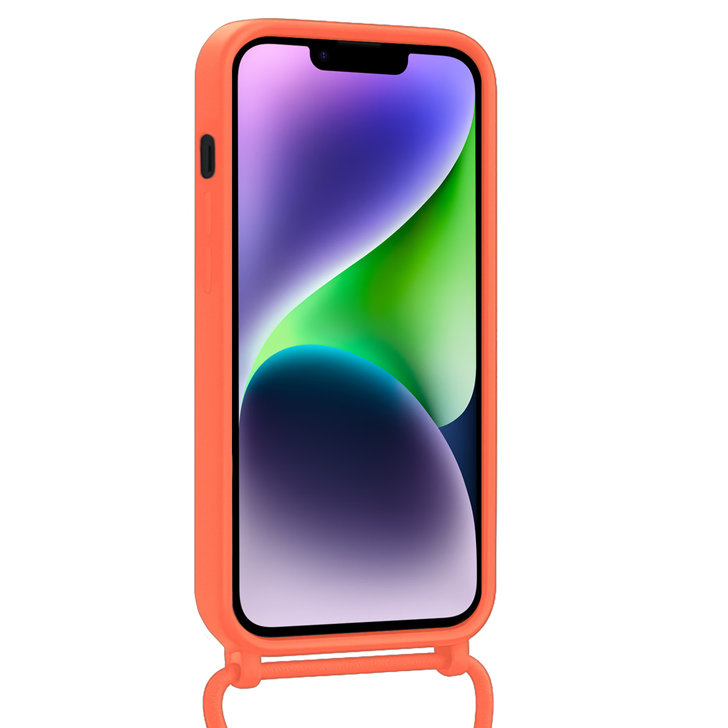 Nomfy Nomfy iPhone 14 Hoesje Pashouder met Koord Met Screenprotector - Papaya