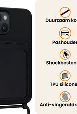 Nomfy Nomfy iPhone 14 Hoesje Pashouder met Koord Met Screenprotector - Zwart
