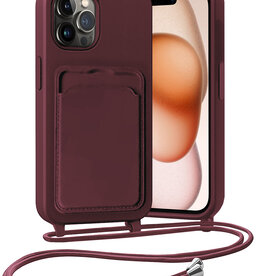 Nomfy Nomfy iPhone 14 Pro Hoesje Pashouder met Koord - Aubergine