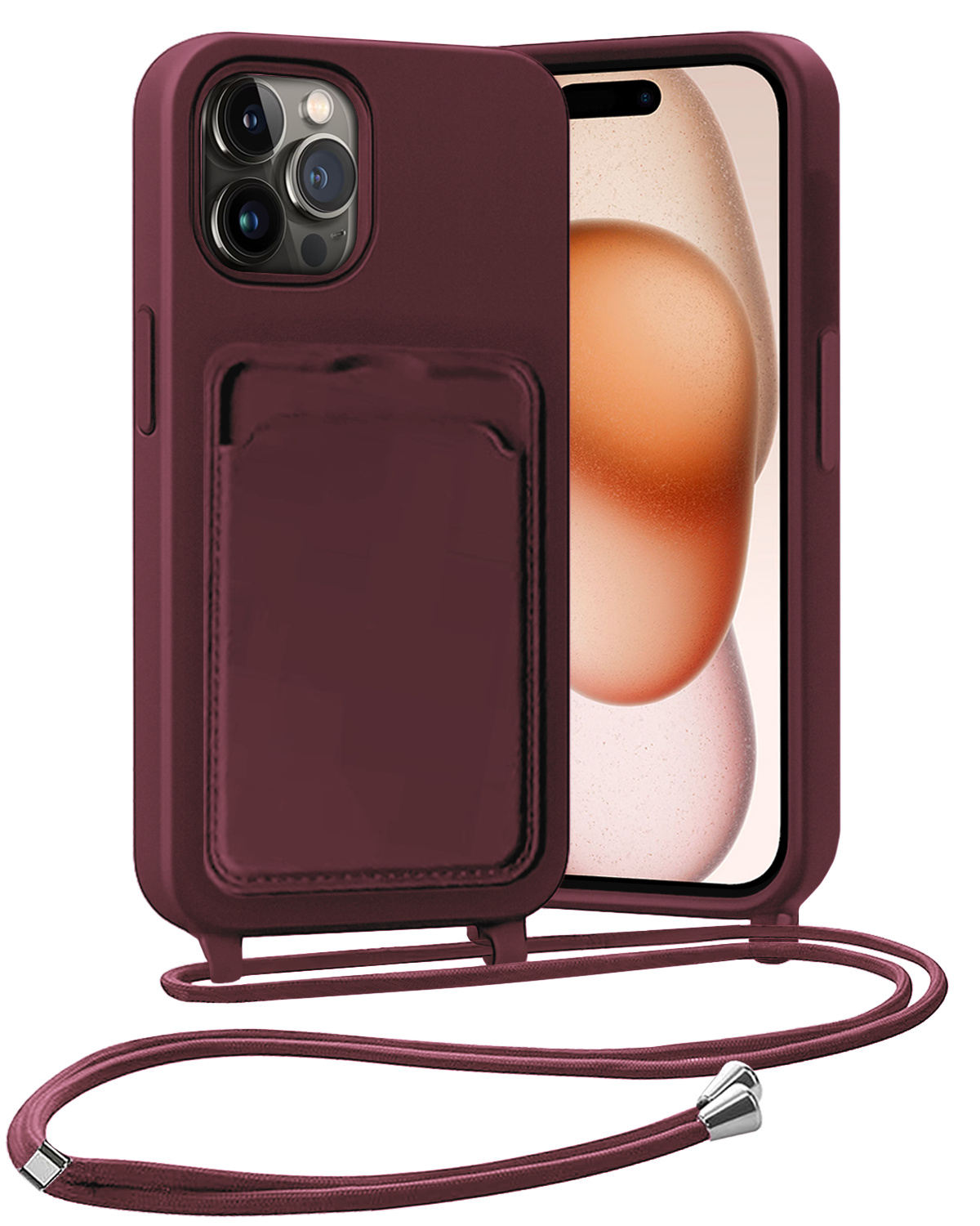 Nomfy Nomfy iPhone 14 Pro Hoesje Pashouder met Koord - Aubergine