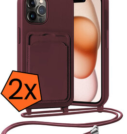 Nomfy Nomfy iPhone 14 Pro Hoesje Pashouder met Koord - Aubergine - 2 PACK