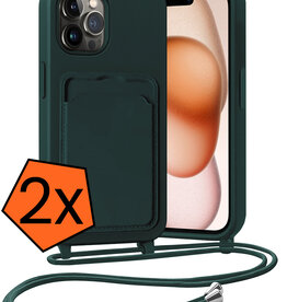 Nomfy Nomfy iPhone 14 Pro Hoesje Pashouder met Koord - Donkergroen - 2 PACK