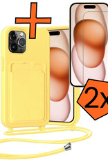 Nomfy Nomfy iPhone 14 Pro Hoesje Pashouder met Koord Met 2x Screenprotector - Geel