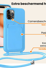 Nomfy Nomfy iPhone 14 Pro Hoesje Pashouder met Koord Met Screenprotector - Lichtblauw