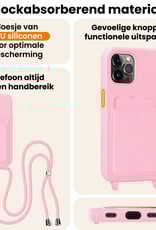Nomfy Nomfy iPhone 14 Pro Hoesje Pashouder met Koord Met Screenprotector - Lichtroze