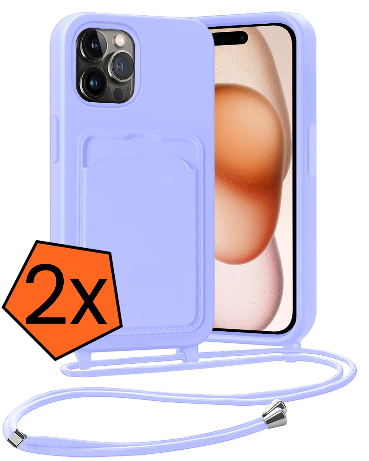 Nomfy Nomfy iPhone 14 Pro Hoesje Pashouder met Koord - Lila - 2 PACK