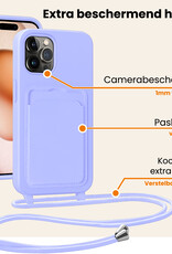 Nomfy Nomfy iPhone 14 Pro Hoesje Pashouder met Koord Met 2x Screenprotector - Lila