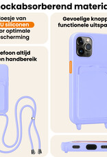 Nomfy Nomfy iPhone 14 Pro Hoesje Pashouder met Koord Met 2x Screenprotector - Lila