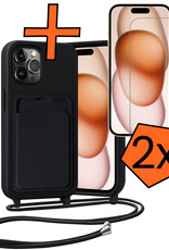 Nomfy Nomfy iPhone 14 Pro Hoesje Pashouder met Koord Met 2x Screenprotector - Zwart