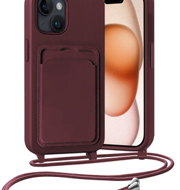 Nomfy Nomfy iPhone 15 Plus Hoesje Pashouder met Koord - Aubergine