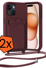 Nomfy Nomfy iPhone 15 Plus Hoesje Pashouder met Koord - Aubergine - 2 PACK