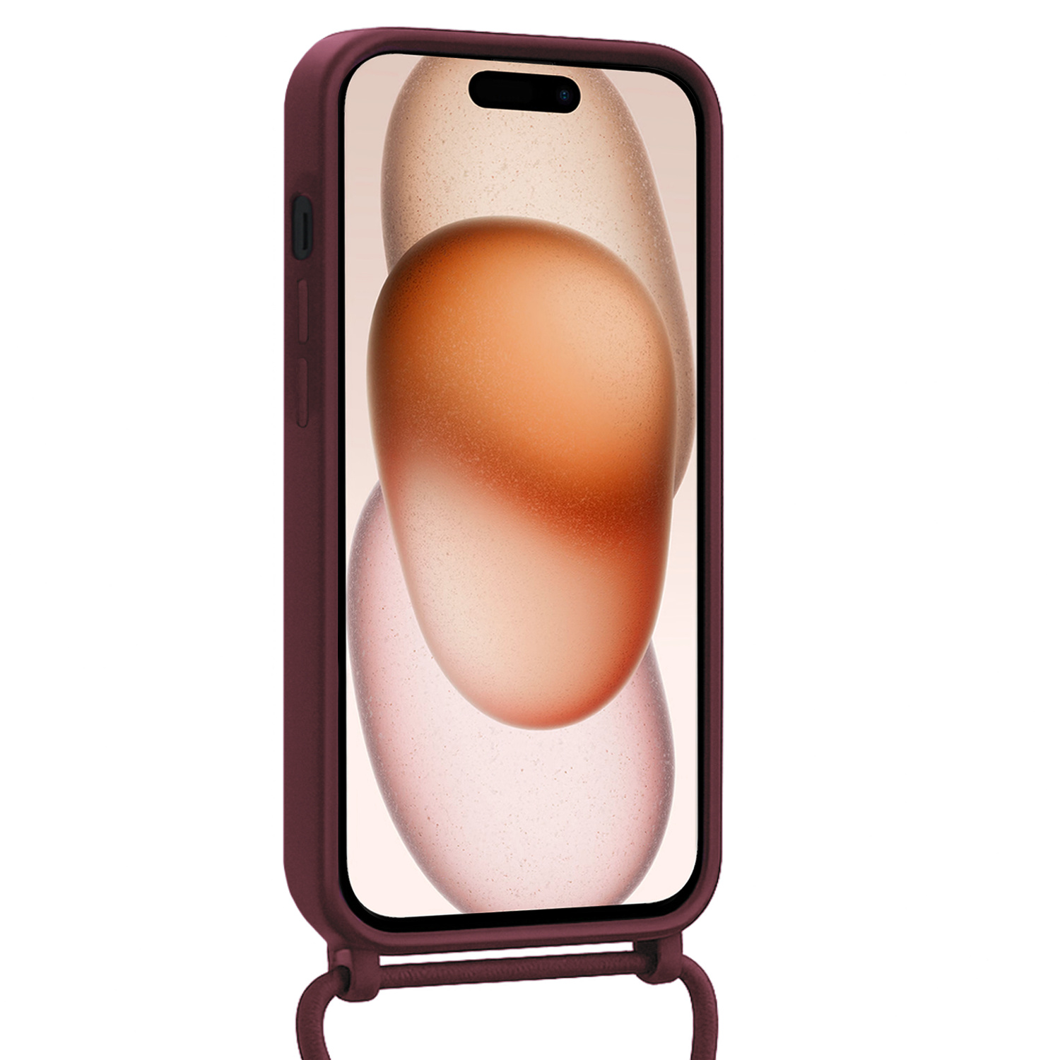Nomfy Nomfy iPhone 15 Plus Hoesje Pashouder met Koord Met Screenprotector - Aubergine