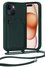 Nomfy Nomfy iPhone 15 Plus Hoesje Pashouder met Koord - Donkergroen