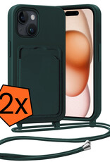 Nomfy Nomfy iPhone 15 Plus Hoesje Pashouder met Koord - Donkergroen - 2 PACK