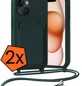 Nomfy Nomfy iPhone 15 Plus Hoesje Pashouder met Koord - Donkergroen - 2 PACK