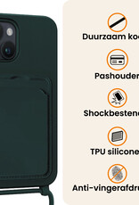 Nomfy Nomfy iPhone 15 Plus Hoesje Pashouder met Koord - Donkergroen - 2 PACK