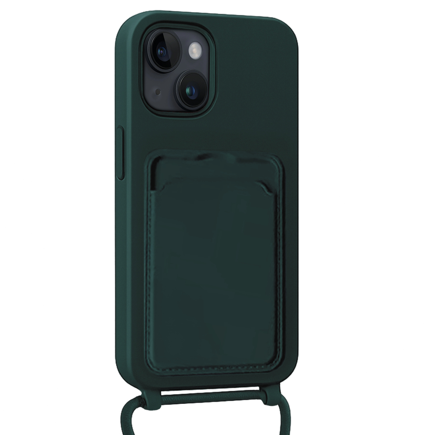 Nomfy Nomfy iPhone 15 Plus Hoesje Pashouder met Koord - Donkergroen - 2 PACK