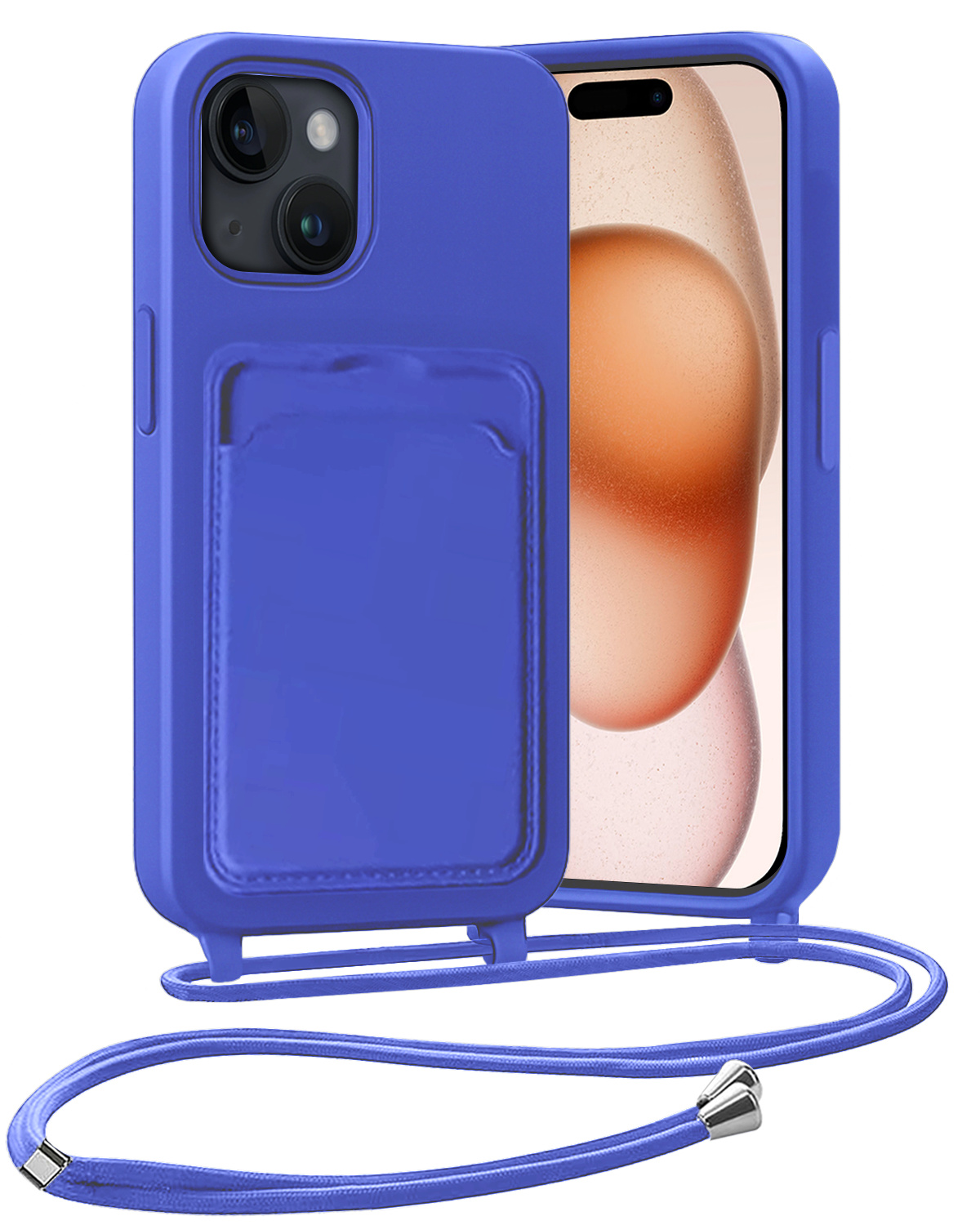 Nomfy Nomfy iPhone 15 Plus Hoesje Pashouder met Koord - Fel Blauw