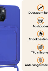 Nomfy Nomfy iPhone 15 Plus Hoesje Pashouder met Koord Met Screenprotector - Fel Blauw