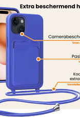 Nomfy Nomfy iPhone 15 Plus Hoesje Pashouder met Koord Met Screenprotector - Fel Blauw