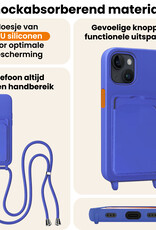 Nomfy Nomfy iPhone 15 Plus Hoesje Pashouder met Koord Met Screenprotector - Fel Blauw
