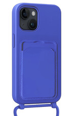 Nomfy Nomfy iPhone 15 Plus Hoesje Pashouder met Koord Met Screenprotector - Fel Blauw